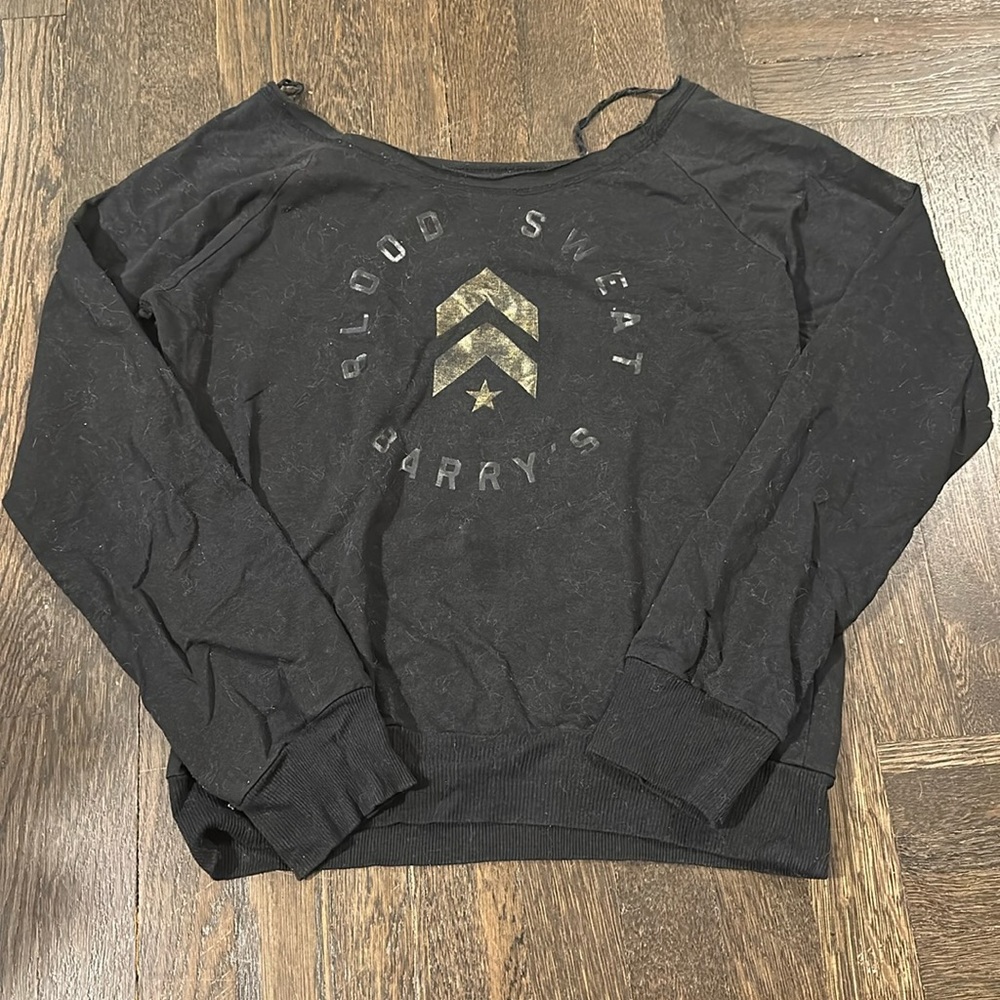 Barry’s Bootcamp Black Long Sleeve Off the Shoulder Sweatshirt - Small